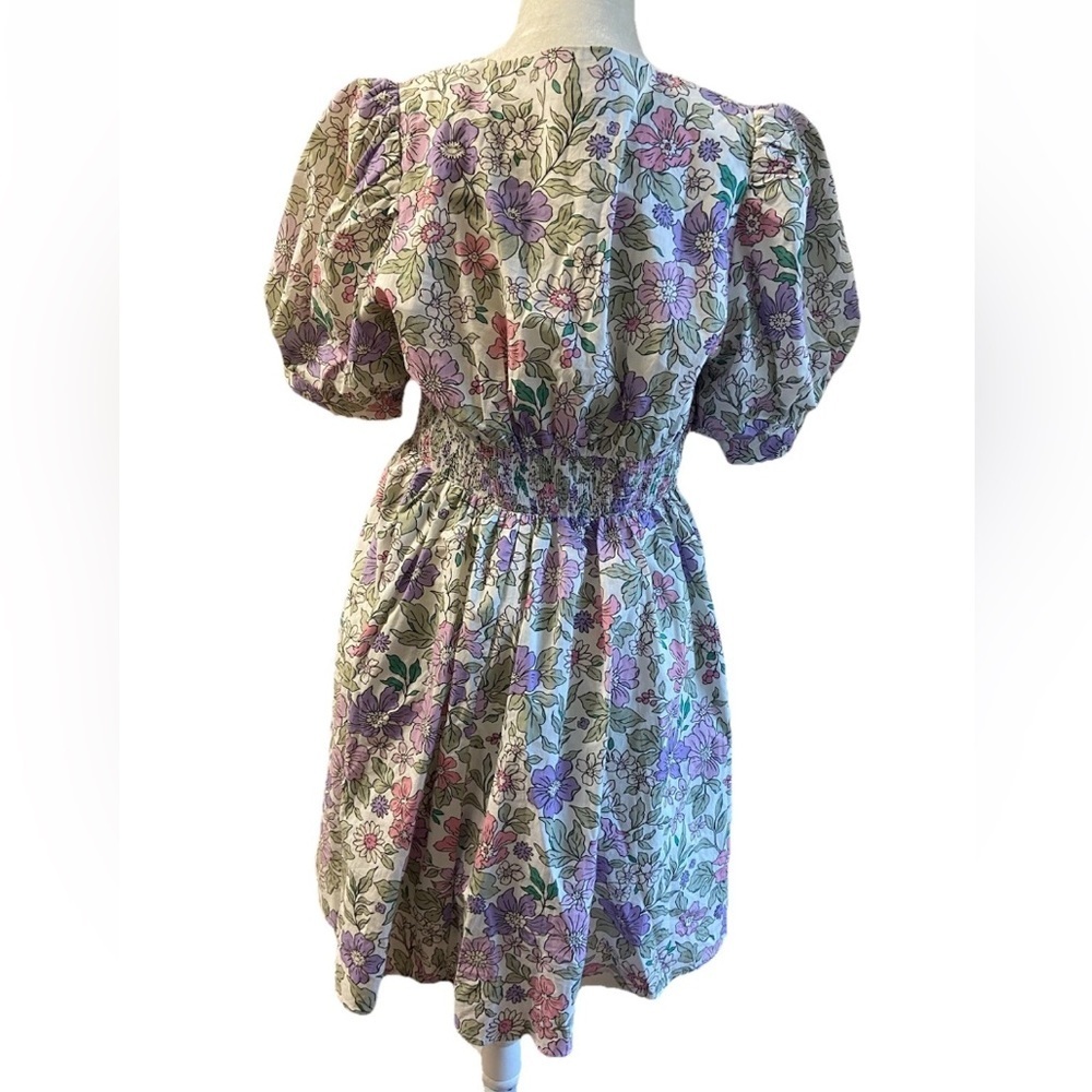 Entro Square neckline floral mini dress puff short sleeves easter spring large - Picture 2 of 6